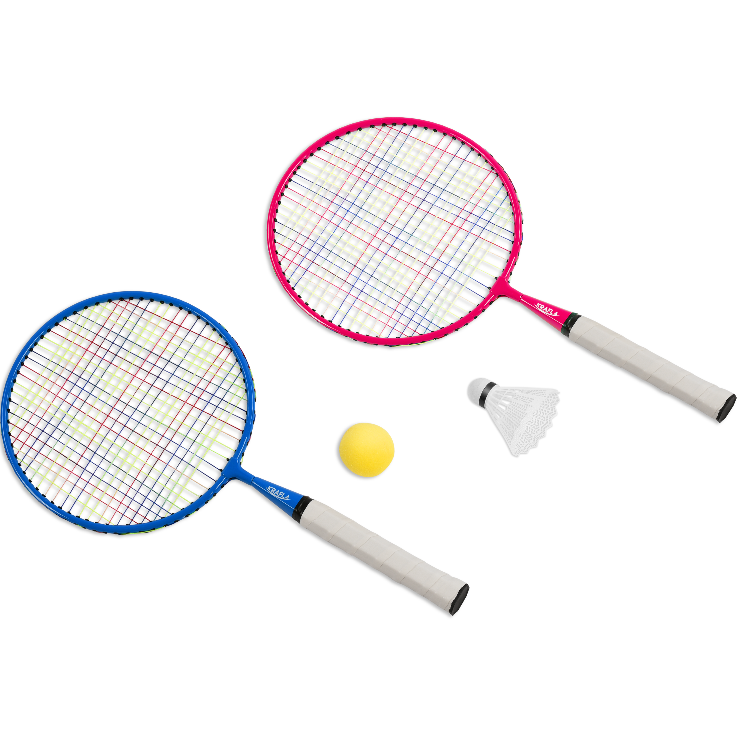 Набор для бадминтона с ракетками KRAFLA FUN200 (2шт), воланом и поролоновым мячом.