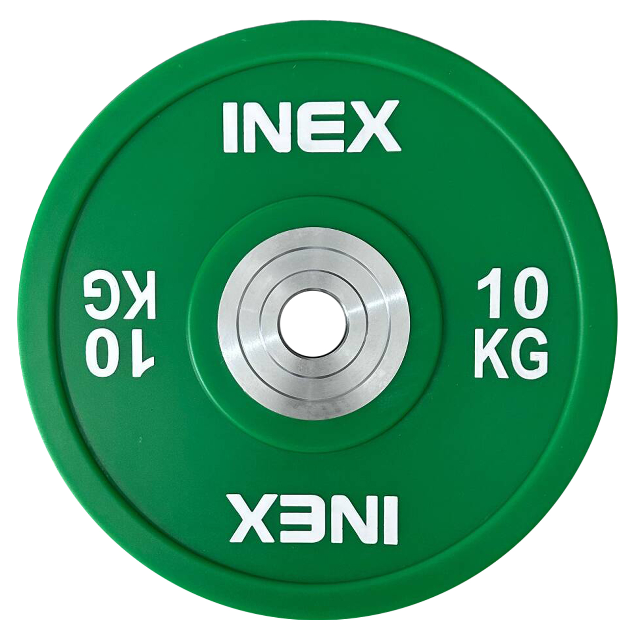 Олимпийский диск в уретане INEX PU Bumper Plate 10 кг, зеленый/белый